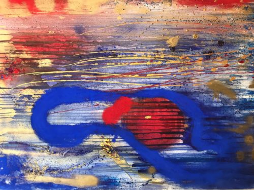 Blue Dream - 2019 130X196 cm Acrylic, pigment, gold leaf, gold frame and plexiglas